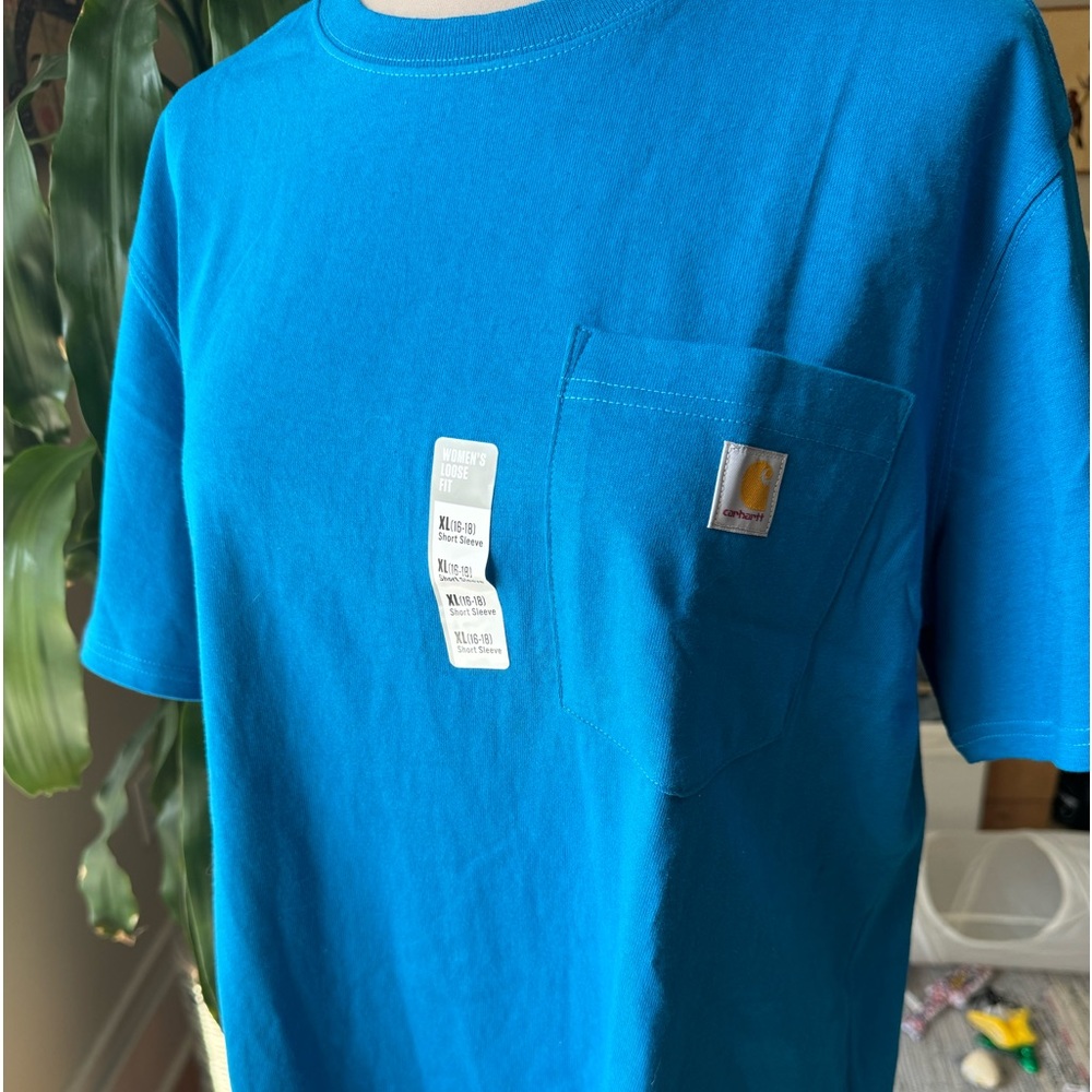Womans loose fit Carhartt tee in bright blue